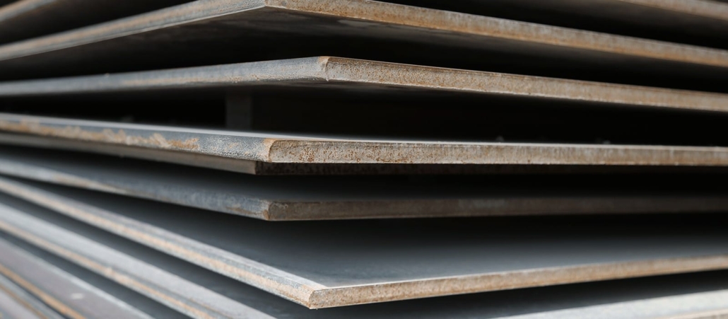 Close up stack of steel road plates