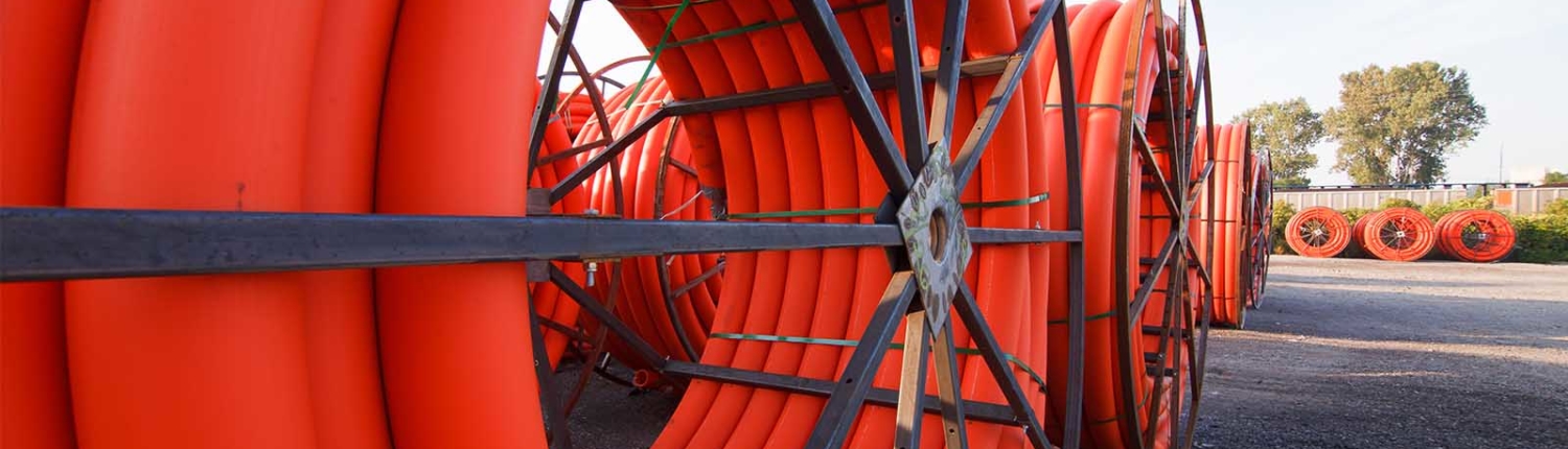 close up of telecom wiring spools