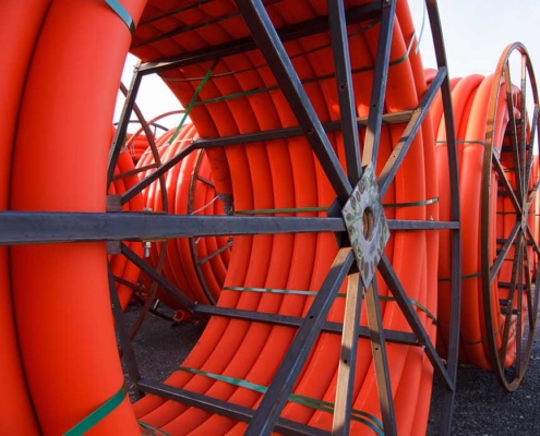 close up of telecom wiring spools