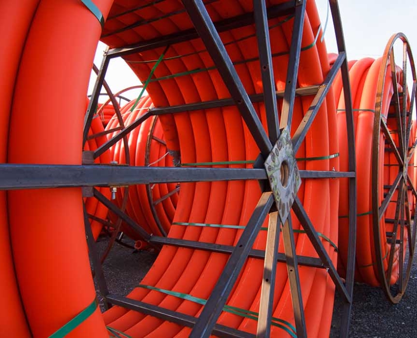 close up of telecom wiring spools