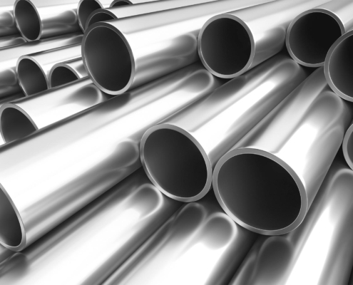 Close up of a pile of steel pipes