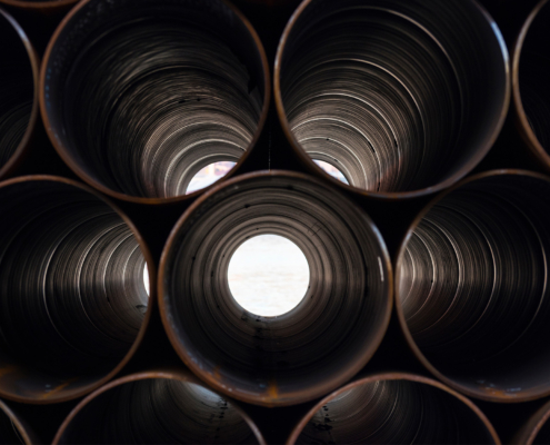 Front view of Big Steel Pipes